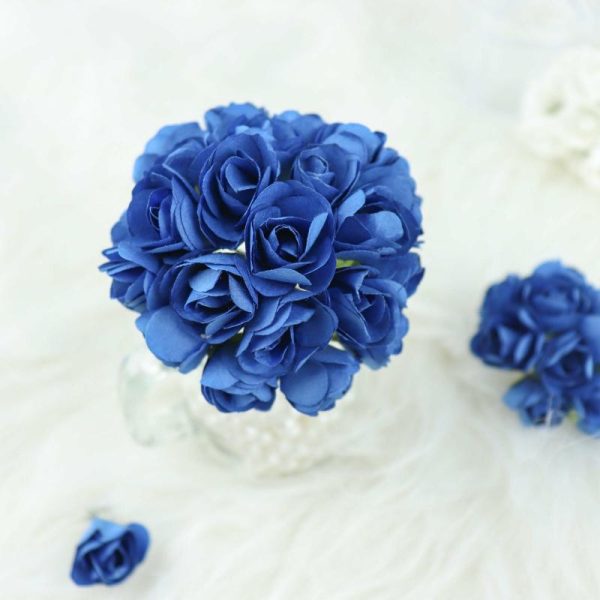 Planters & Supplies |   144 Pack Navy Blue Paper Mini Craft Roses, DIY Craft Flowers With Wired Stem Artificial Flowers & Greens Navy Blue