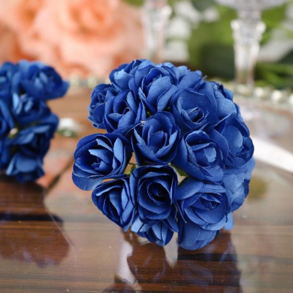 Planters & Supplies |   144 Pack Navy Blue Paper Mini Craft Roses, DIY Craft Flowers With Wired Stem Artificial Flowers & Greens Navy Blue