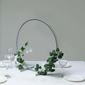 Planters & Supplies |   20″ Silver Round Arch Wedding Centerpiece, Metal Hoop Wreath Tabletop Decor Artificial Flowers & Greens Planters & Supplies