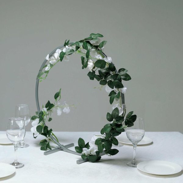 Planters & Supplies |   20″ Silver Round Arch Wedding Centerpiece, Metal Hoop Wreath Tabletop Decor Artificial Flowers & Greens Planters & Supplies