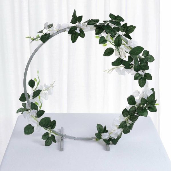 Planters & Supplies |   20″ Silver Round Arch Wedding Centerpiece, Metal Hoop Wreath Tabletop Decor Artificial Flowers & Greens Planters & Supplies