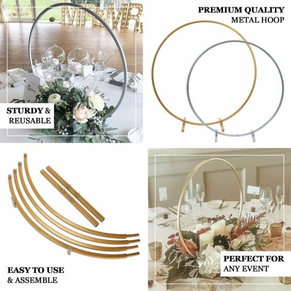 Planters & Supplies |   20″ Silver Round Arch Wedding Centerpiece, Metal Hoop Wreath Tabletop Decor Artificial Flowers & Greens Planters & Supplies