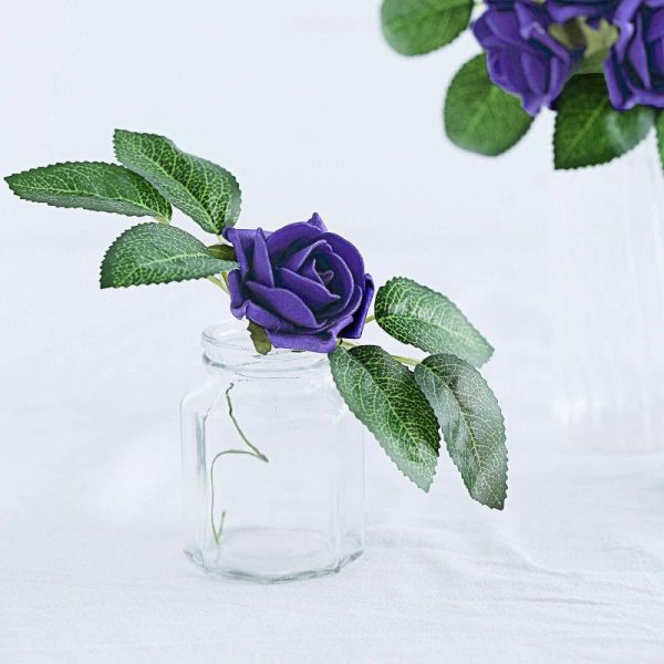 Planters & Supplies |   24 Roses 2″ Purple Artificial Foam Flowers With Stem Wire and Leaves Artificial Flowers & Greens Planters & Supplies