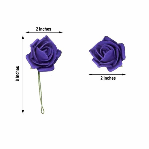 Planters & Supplies |   24 Roses 2″ Purple Artificial Foam Flowers With Stem Wire and Leaves Artificial Flowers & Greens Planters & Supplies