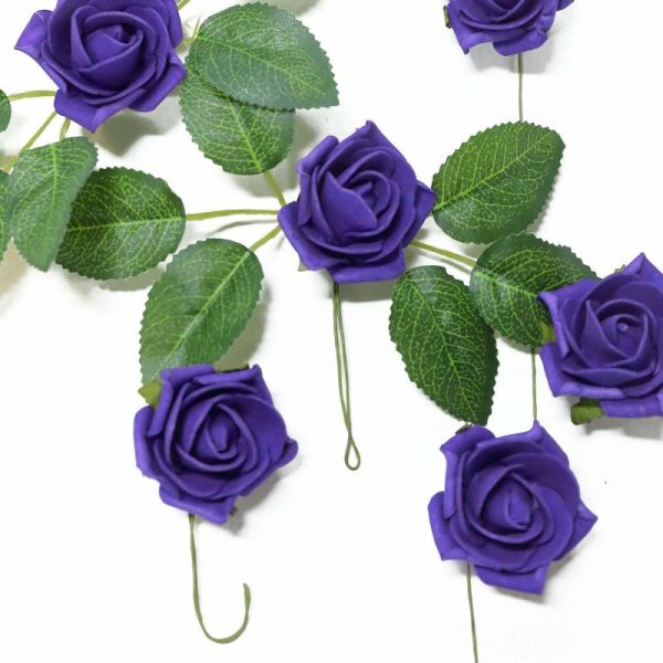 Planters & Supplies |   24 Roses 2″ Purple Artificial Foam Flowers With Stem Wire and Leaves Artificial Flowers & Greens Planters & Supplies