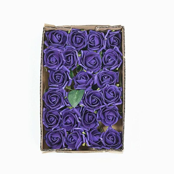 Planters & Supplies |   24 Roses 2″ Purple Artificial Foam Flowers With Stem Wire and Leaves Artificial Flowers & Greens Planters & Supplies