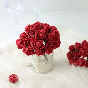 Planters & Supplies |   48 Roses 1″ Burgundy Real Touch Artificial DIY Foam Rose Flowers With Stem, Craft Rose Buds Artificial Flowers & Greens Burgundy