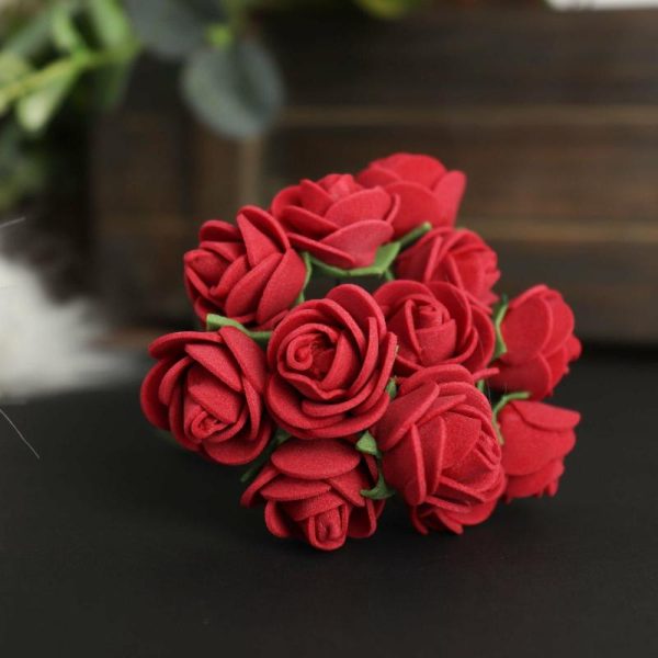 Planters & Supplies |   48 Roses 1″ Burgundy Real Touch Artificial DIY Foam Rose Flowers With Stem, Craft Rose Buds Artificial Flowers & Greens Burgundy