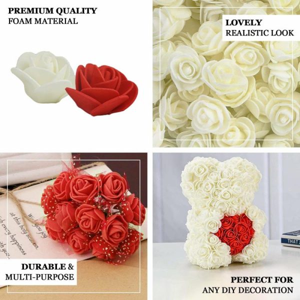 Planters & Supplies |   48 Roses 1″ Burgundy Real Touch Artificial DIY Foam Rose Flowers With Stem, Craft Rose Buds Artificial Flowers & Greens Burgundy