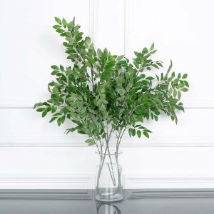 Plants & Pampas |   2 Bushes 42″ Tall Light Green Artificial Silk Beech Leaf Branches, Faux Plant Stem Vase Fillers Artificial Flowers & Greens Green