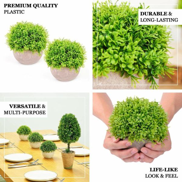 Plants & Pampas |   2 Plant Set 5″ Mini Potted Artificial Boxwood Topiary Faux Planter Collection Artificial Flowers & Greens Green