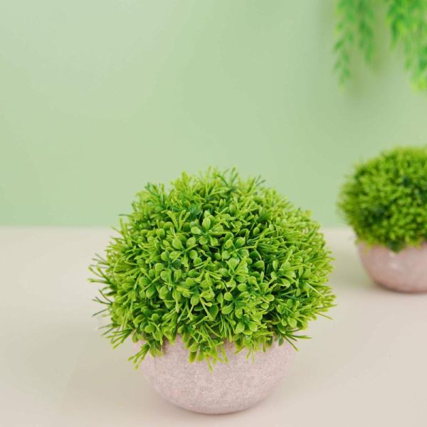 Plants & Pampas |   2 Plant Set 5″ Mini Potted Artificial Boxwood Topiary Faux Planter Collection Artificial Flowers & Greens Green