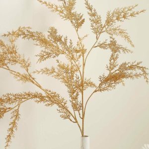 Plants & Pampas |   2 Stems 32″ Metallic Gold Artificial Fern Leaf Branch Vase Filler Artificial Flowers & Greens Gold