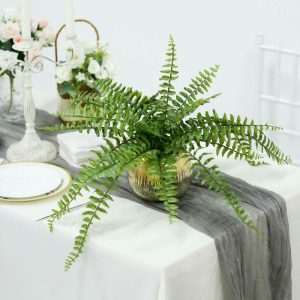 Plants & Pampas |   20″ Artificial Boston Fern Green Leaf Plant, Premium Real Touch Indoor Spray Artificial Flowers & Greens Green