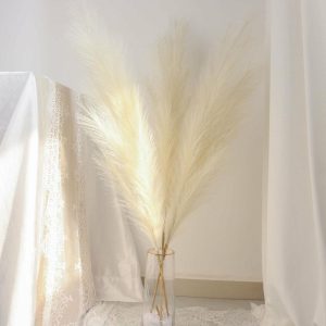 Plants & Pampas |   3 Stems 44″ Cream Artificial Pampas Grass Plant Sprays, Faux Branches Vase Flower Arrangement Artificial Flowers & Greens Cream