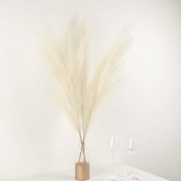 Plants & Pampas |   3 Stems 44″ Cream Artificial Pampas Grass Plant Sprays, Faux Branches Vase Flower Arrangement Artificial Flowers & Greens Cream