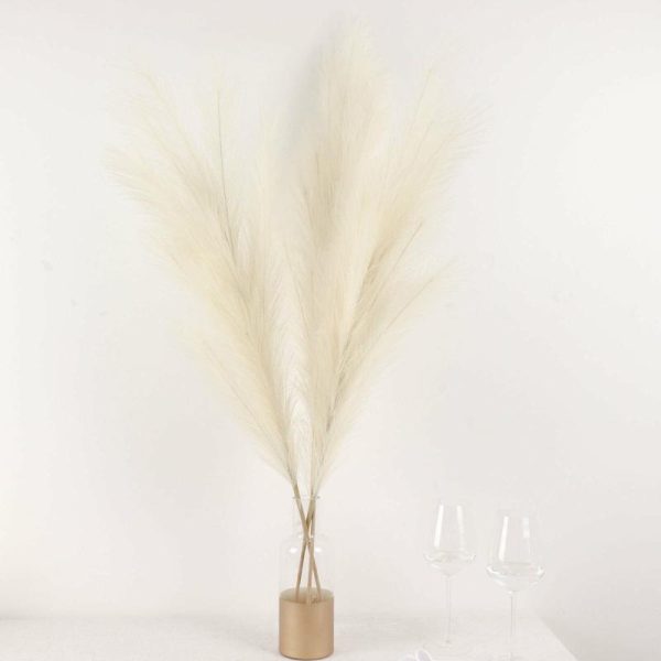 Plants & Pampas |   3 Stems 44″ Cream Artificial Pampas Grass Plant Sprays, Faux Branches Vase Flower Arrangement Artificial Flowers & Greens Cream