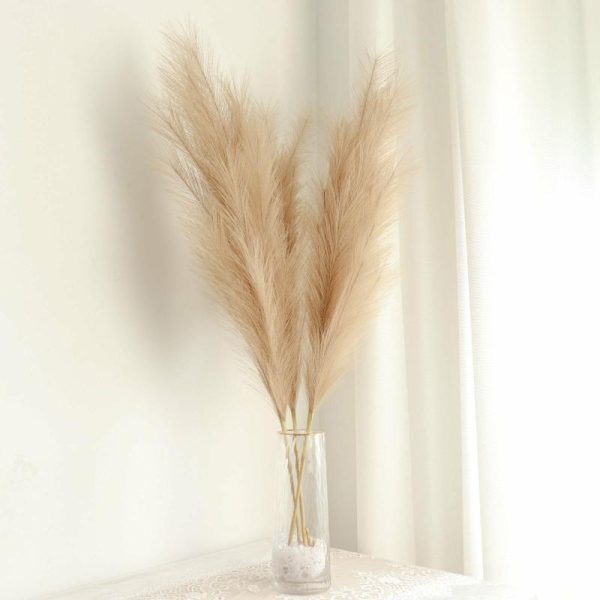 Plants & Pampas |   3 Stems 44″ Taupe Artificial Pampas Grass Plant Sprays, Faux Branches Vase Flower Arrangement Artificial Flowers & Greens Plants & Pampas