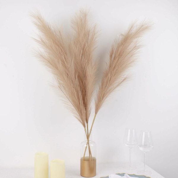 Plants & Pampas |   3 Stems 44″ Taupe Artificial Pampas Grass Plant Sprays, Faux Branches Vase Flower Arrangement Artificial Flowers & Greens Plants & Pampas