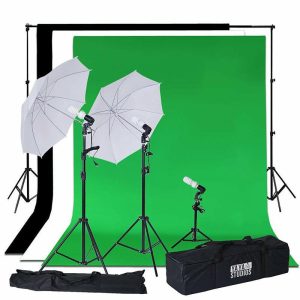 Professional Stage Lighting |   10ft Photo Video Studio Lighting & Background Support System Kit, 600W White Umbrella With Chromakey Backdrop Muslins (Green Black White) – Free Carry Case Included LED Lightings Professional Stage Lighting