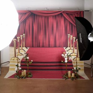 Professional Stage Lighting |   8ftx8ft Hollywood Red Carpet and Curtain Vinyl Photography Backdrop LED Lightings Professional Stage Lighting