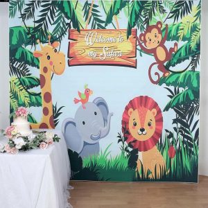 Professional Stage Lighting |   8ftx8ft Jungle Animal “Welcome To My Safari” Vinyl Photo Backdrop LED Lightings Green