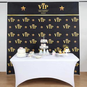 Professional Stage Lighting |   8ftx8ft VIP Red Carpet Event Gold Crown Star Hollywood Vinyl Photography Backdrop – Black Gold LED Lightings Gold