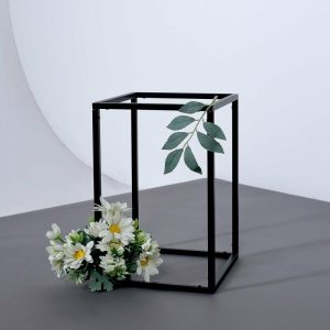 Props, Columns & Pedestals |   2 Pack 12″ Rectangular Matte Black Metal Wedding Flower Stand, Geometric Column Frame Centerpiece Event Props Black