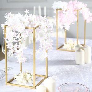 Props, Columns & Pedestals |   2 Pack 16″ Rectangular Gold Metal Wedding Flower Stand, Geometric Column Frame Centerpiece Event Props Gold