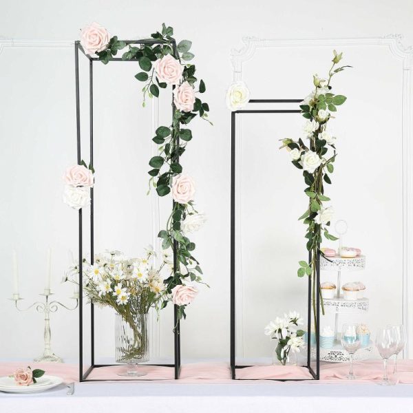 Props, Columns & Pedestals |   2 Pack 48″ Rectangular Matte Black Metal Wedding Flower Stand, Geometric Column Frame Centerpiece Event Props Black