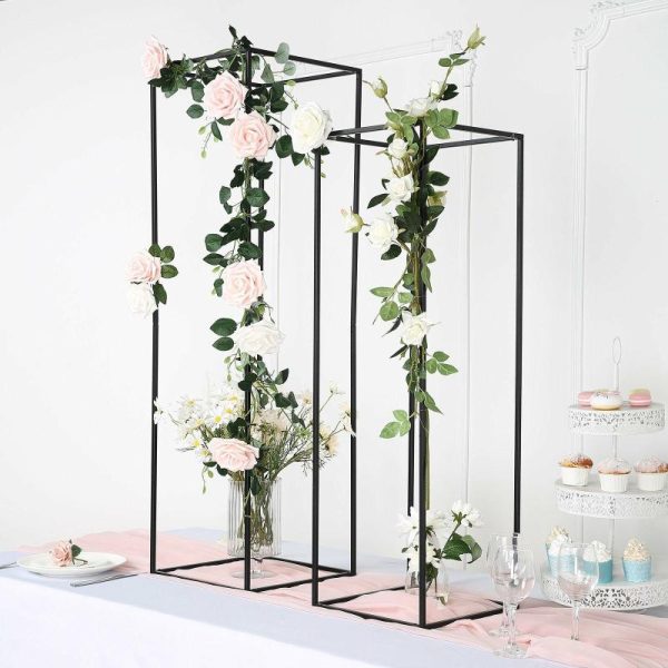 Props, Columns & Pedestals |   2 Pack 48″ Rectangular Matte Black Metal Wedding Flower Stand, Geometric Column Frame Centerpiece Event Props Black