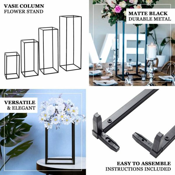 Props, Columns & Pedestals |   2 Pack 48″ Rectangular Matte Black Metal Wedding Flower Stand, Geometric Column Frame Centerpiece Event Props Black