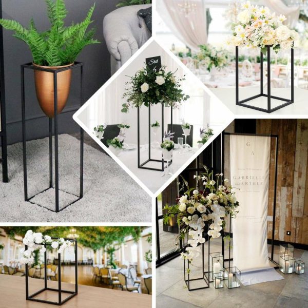 Props, Columns & Pedestals |   2 Pack 48″ Rectangular Matte Black Metal Wedding Flower Stand, Geometric Column Frame Centerpiece Event Props Black