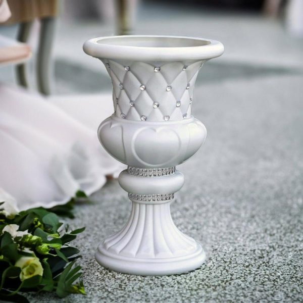 Props, Columns & Pedestals |   2 Pack White Crystal Beaded Italian Inspired Pedestal Stand Flower Plant Pillar With 10mm Crystal Studs – 18″ Tall PVC Event Props Props, Columns & Pedestals