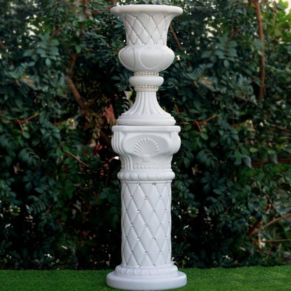 Props, Columns & Pedestals |   2 Pack White Crystal Beaded Italian Inspired Pedestal Stand Flower Plant Pillar With 10mm Crystal Studs – 18″ Tall PVC Event Props Props, Columns & Pedestals