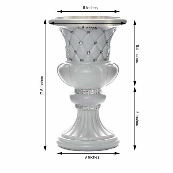 Props, Columns & Pedestals |   2 Pack White Crystal Beaded Italian Inspired Pedestal Stand Flower Plant Pillar With 10mm Crystal Studs – 18″ Tall PVC Event Props Props, Columns & Pedestals