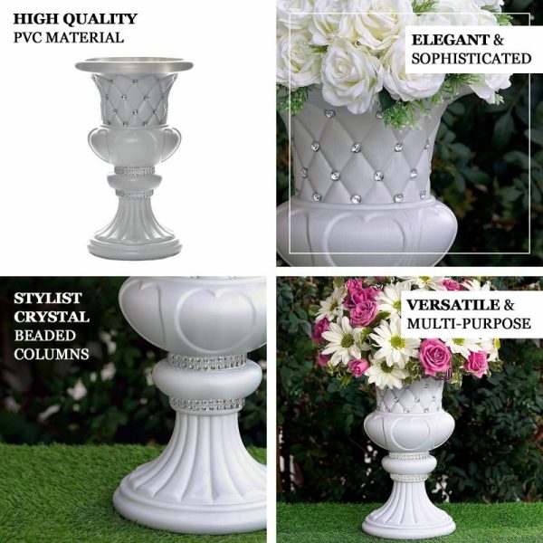 Props, Columns & Pedestals |   2 Pack White Crystal Beaded Italian Inspired Pedestal Stand Flower Plant Pillar With 10mm Crystal Studs – 18″ Tall PVC Event Props Props, Columns & Pedestals