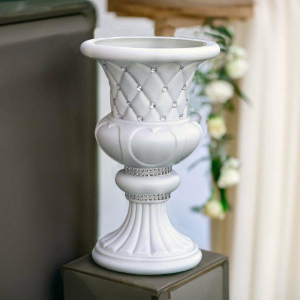 Props, Columns & Pedestals |   2 Pack White Crystal Beaded Italian Inspired Pedestal Stand Flower Plant Pillar With 10mm Crystal Studs – 18″ Tall PVC Event Props Props, Columns & Pedestals