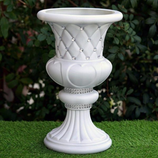 Props, Columns & Pedestals |   2 Pack White Crystal Beaded Italian Inspired Pedestal Stand Flower Plant Pillar With 10mm Crystal Studs – 18″ Tall PVC Event Props Props, Columns & Pedestals