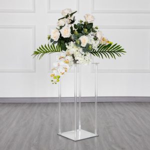 Props, Columns & Pedestals |   24″ Clear Acrylic Wedding Table Centerpiece Vase With Square Mirror Base, Flower Pillar Column Stand Event Props Clear