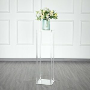 Props, Columns & Pedestals |   32″ Clear Acrylic Floor Vase Wedding Column With Square Mirror Base, Flower Stand Event Props Clear