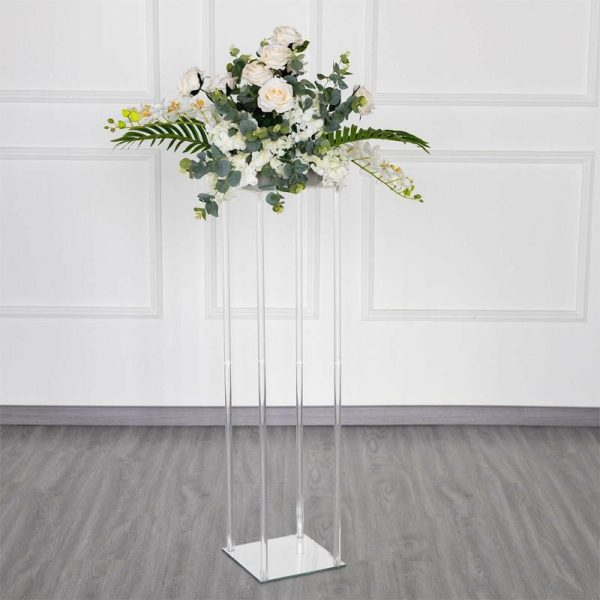 Props, Columns & Pedestals |   40″ Clear Acrylic Floor Vase Wedding Column With Square Mirror Base, Flower Stand Event Props Clear