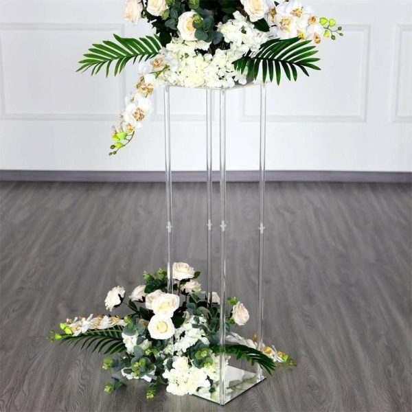 Props, Columns & Pedestals |   40″ Clear Acrylic Floor Vase Wedding Column With Square Mirror Base, Flower Stand Event Props Clear