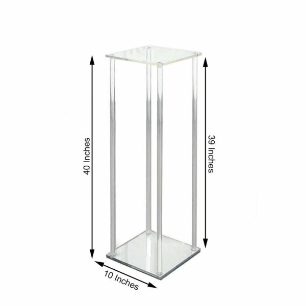 Props, Columns & Pedestals |   40″ Clear Acrylic Floor Vase Wedding Column With Square Mirror Base, Flower Stand Event Props Clear