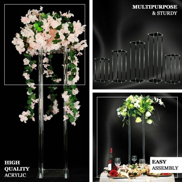 Props, Columns & Pedestals |   40″ Clear Acrylic Floor Vase Wedding Column With Square Mirror Base, Flower Stand Event Props Clear