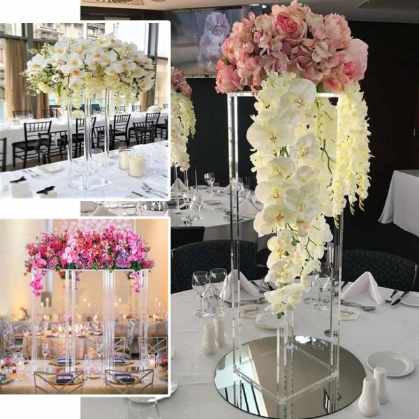 Props, Columns & Pedestals |   40″ Clear Acrylic Floor Vase Wedding Column With Square Mirror Base, Flower Stand Event Props Clear