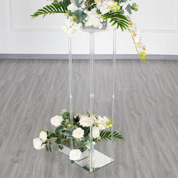 Props, Columns & Pedestals |   40″ Clear Acrylic Floor Vase Wedding Column With Square Mirror Base, Flower Stand Event Props Clear