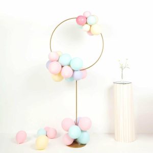 Props, Columns & Pedestals |   7ft Gold Balloon Column With Hoop Flower Pillar Stand, Metal Arch Table Centerpiece – Height Adjustable Event Props Props, Columns & Pedestals