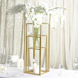 Props, Columns & Pedestals |   Set of 4 Matte Gold Metal Frame Flower Stand, Wedding Column Centerpieces – 16″ 24″ 32″ 40″ Event Props Gold