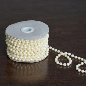 Ribbons |   12 Yards 6mm Glossy Ivory Faux Craft Pearl String Bead Strands Fabric Bolt & Trims Ivory